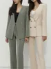 女性S二枚パンツスプリングと秋のオフィススーツvネックグリーン2ピースセット女性ブレザーガーリーエレガントな気質パンツスーツセットアップレディース230207