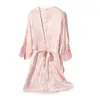 Women's Sleepwear Long Sleeve Home Clothing Intimate Lingerie Satin Summer Women Kimono Robe Casual Homewear Print Flower Bathrobe Gown