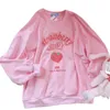 Sweats à capuche pour femmes Sweatshirts S-3XL Harajuku Kawaii Sweatshirt Fraise Rose Sweatshirts Printemps Kpop Style Coréen Polaire Femmes Support Élargi Outwear pour Filles 230208