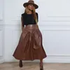 Skirts Women Skirt PU Leather Coffee 2023 Spring Solid Color High Waist Sexy Slim Fashion Street African Female