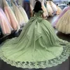 Vert sauge princesse Quinceanera robes corset à lacets applique 3D grand nœud hors épaule bal vestidos de 15 quinceanera