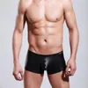Caleçon Hommes Sous-Vêtements Boxers En Cuir PU Creux Hommes Boxer Shorts Sexy Gay Homme Homme Respirant