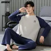 Herren-Nachtwäsche, Pyjama, Baumwolle, Übergröße, langärmelig, Pullover, sportlich, Homewear, Freizeit, Nachtwäsche, Loyal Blue, Pyjama für Herren, Heimkleidung 230207