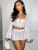 Two Piece Dress Hugcitar Knitted Solid O Neck Flare Sleeves Cut Out Crop Top Skirts 2 Pieces Matching Set Irregular Sexy Outfit Festival Club 230208