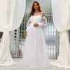 Casual Dresses Women Spring Sexy O-Neck Long Sleeve Sheer Gauze Lace Folds Floral Celebrity Maxi Evening Party Bridesmaid Dress White