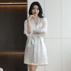 Women's Sleepwear Bride Bridesmaid Wedding Robe White Kimono Bathrobe Gown 2023 Style Feather Sleeve Sexy Casual Nightwear Short