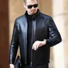 Men's Leather Faux Leather YXL-221 Natural Leather Jacket Mens Stand-up Collar Business Casual Fur Mens Super Soft SE Plush Liner Warm Jacket 230207