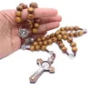 Pendant Necklaces 2023 Arrival Rose Gold Rosary Necklace Handmade Wooden Cross Religious Jewelry