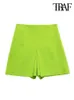 Damskie spodenki Traf Fashion Front Front Detale zielone spódnice Vintage High Talle Side Zapip Kobieta Skort Mujer Y2302