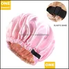 Beanie/Skull Caps Silk Satin Bonnet Night Sleep Cap Hoed voor vrouwen Mode Aangepaste pure kleuren slijtage ER Beautif Hair Accessoires DHB6Q