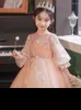 Girl Dresses Light Pink Flower Sweet O-neck Lantern Sleeves Long Ball Gown Sequin Floral Classic Vestidos De Comunion