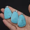 Pendant Necklaces 2pcs 22x44mm Synthetic Stone Blue Turquoise Irregular Shaped Silver Color Plated Edged DIY Making Necklace Accessories