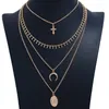 Chaînes 2023 bohème multicouche collier bijoux croix ronde Geometri pour femmes accessoires couleur or colliers