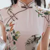Etnisk kläder kvinnlig satin handgjord knapp qipao elegant tryck blomma kort ärm kinesisk stil cheongsam plus storlek 3xl