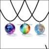 Hanger kettingen Handgemaakte lichtgevende glazen bal paar ketting voor womem mannen Galaxy Patroon Cosmic Fantasy Globe Leather Chain Penda Dhhdy