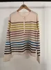 Women's Sweaters Colorful Stripes Knit Cardigan Thin O-neck Long Sleeve Wool And Cashmere Ladies Sweater Front Buttons JumperWom