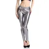 Pantaloni da donna Leggings fitness brillanti Sexy Lady PU Ecopelle Skinny Silver Golden Metallic Bright Paillettes