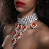 Цепи Ins Fashion Bling Orange крупный хрустальный подвесной ожерелье женский ужин Super Flash Jewelry Wholesale