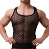 Herren-Tanktops, super sexy, rautenförmig, Netzweste, ärmellos, durchsichtig, dünn, dehnbar, enges Hemd, Dessous, atmungsaktives Unterhemd