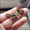 Stud Rhinestone Mariposa Pendientes Rainbow Crystal Insect Regalo de cumpleaños Out Fl Jewelry Drop Delivery Dhrgx