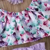 Kleidungssets geborene Mädchen von Schulter Blumen Tops Shorts Slips 3pcs Outfits Kleidung