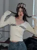 Женская футболка Tonngirls Ретро Граффити с принтом Эластичная футболка Женская сексуальная тонкая укороченная футболка в рубчик с длинным рукавом с одним вырезом Футболка в стиле гранж в Корейском стиле 230207