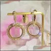 Hoop Huggie High Fashion Round Geometric Rhinestone Shiny Drop Earrings For Women Handmade Rose Gold Copper Earring With Steel Pin Dhqxk