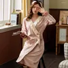 Dames slaapkleding lange mouwen nachthemd vrouwen badjas katoenen lente en herfst peignoir satijn femme mid-lengte pyjama's sexy kimono