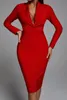 Casual Dresses High Quality Black Red White Women's Long Sleeve V-neck Bodycon Bandage Dress Sexy Celebrity Party 2023 Autumn