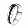 Band Rings Stainless Steel Ring For Men Women 4/6Mm Black Groove Couple Wedding Bands Trendy Fraternal Casual Male Jewelry Drop Deliv Dh28P