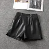 Kvinnors shorts mode läder kvinnor a-line bälte hög midja fårskinn streetwear sexig casual pu short bants höst vinter t287
