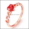 Avec pierres latérales dames coeur anneaux imitation naturel rubellite pierres précieuses mariage fiançailles bijoux de mariée livraison directe Dhwqj