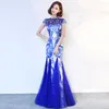 Etnische kledingfeestavond cheongsam jurk oosterse Chinese stijl vrouw elegante mandarijn kraag qipao sexy prom long robe retro vestidoet