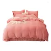 Bedding Sets 150/180/200CM Pink Grey Beige Coral Velvet Bed Sheet Duvet Cover Pillowcase Four-piece Winter Autumn Set M045-2