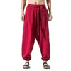 Men's Pants Summer 2023 Wide Leg Men Cotton Lnen Bloom Mens Red Chinese Harem Male Trousers Pantalon Hombre 5XL