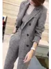 Womens Two Piece Pants Women Woolen Blazer and Pantsuits Chic Elegant Korean Fashion Trousers Outfits Autumn Female Suit Jacket 2 Sets 230209