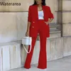 Women Dwuczęściowe spodnie Waterarea Spring Winter Solid Tracksuit Full Sleeve Blazers Suit Office Lady Business Mundlid 230209