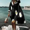 カジュアルドレス秋の夏のファッション女性シャツドレスカジュアルプリントラペル長袖ボタン不規則なドレスビーチセクシーパーティードレス230209
