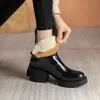 Bottes rondes à talons carrés pour femme, chaussures d'hiver, en vraie laine, épaisses, courtes, couleur unie, talons à plateforme, 52 s, 2023