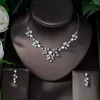 Halskette Ohrringe Set HIBRIDE Design Klar Blatt Zirkonia Frauen Hochzeit Braut Kleid Zubehör Großhandelspreis N-366