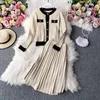 Two Piece Dress High Quality Spring Fall Knit 2 Set Women Office Lady Single Breasted Sweater Cardigan Pleated Long Skirt Suit Sets 230209