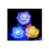 Night Lights 200Pcs/Lot Changeable Color Led Rose Flower Candle Smokeless Flameless Roses Love Lamp Battery With Retail Box Drop Del Dhbha