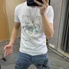 メンズ Tシャツファッションスパンコールデザインカラフルな男性 Tシャツ 2023 新しい夏の男服シルケットコットンレターヒョウ柄トップス黒、白、大きいサイズ M-7XL