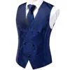 Herrvästar Silk och bind affärsformella klänningar Slim Vest 4pc slips Hanky ​​manschettknappar för kostym Blue Paisley Floral Waistcoat 230209