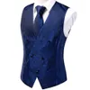 Mens Vests Silk and Tie Business Formal Dresses Slim Vest 4PC Necktie Hanky cufflinks for Suit Blue Paisley Floral Waistcoat 230209