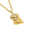 Pendant Necklaces HIP Hop Gold Color JESUS Piece Head Face Rhinestone Pendants With Stainless Steel Chain For Men Christian Jewelry
