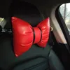 Seat Cushions Cute Bowknot PU Leather Car Neck Pillow Waist Support Pillows Auto Safety Headrest Cover Pink Red Accessories For Girls