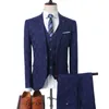 Mens Suits Blazers Terno xadrez Men Blazer Vest Calças Negócios British Style Vestido de noiva Banquet High End Slim Fit Jacket Troushers 3 Peças Conjunto 230209