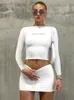 Zweiteiliges Y2K-Kleid-Set für Frauen, Crop-Top und Minirock-Sets, 2 Nachtclub-Rave-Outfits, reflektierender Druck im passenden 230209