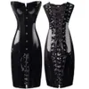 Vestidos casuais corpora preta vermelha quente slim pvc espartilho sexy club de couro bustier longo y2302